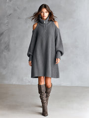 Robe courte grise à col zippé — vue portée