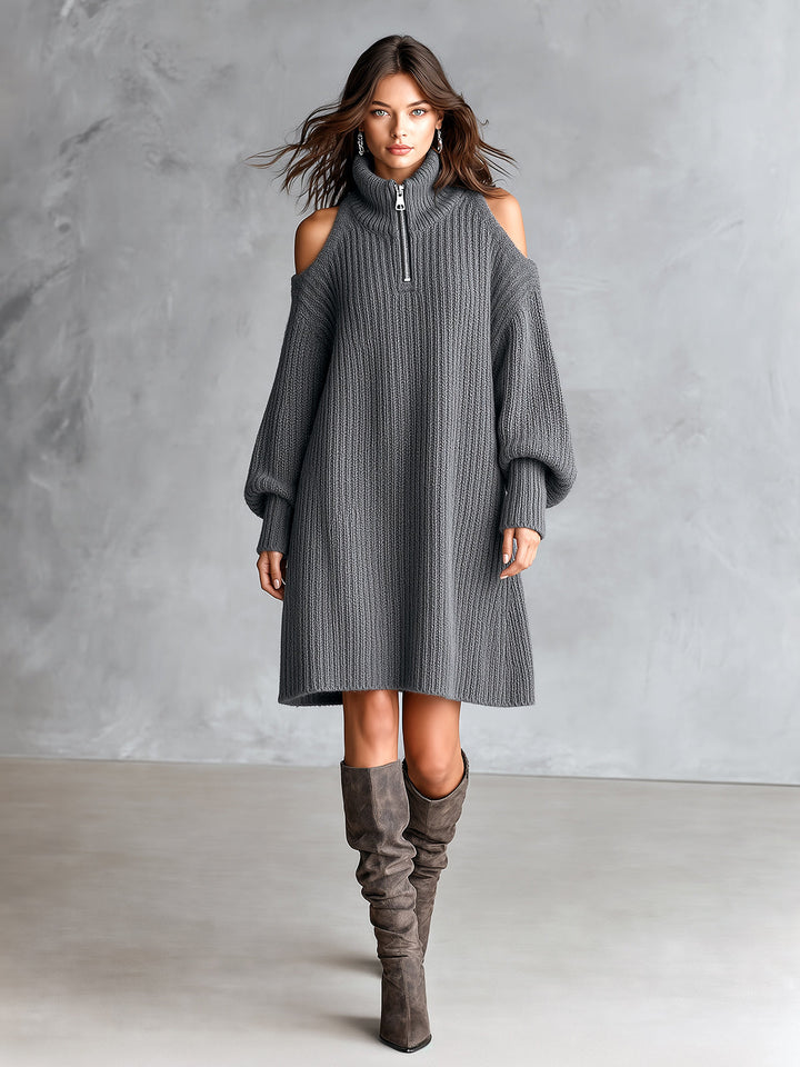 Robe courte grise à col zippé — vue portée