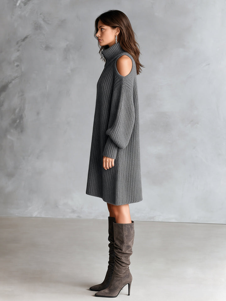 Robe courte grise à col zippé — vue de profil