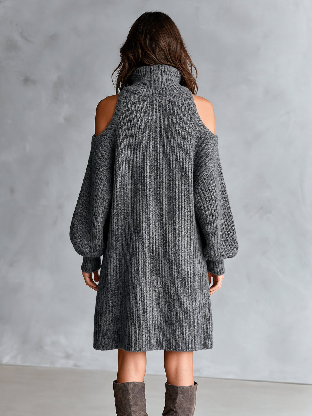 Robe courte grise à col zippé — vue de dos