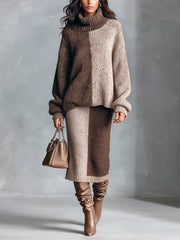 Ensemble bicolore pull et jupe midi — vue portée de l’ensemble.