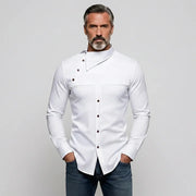 Chemise blanche asymétrique, vue portée de face