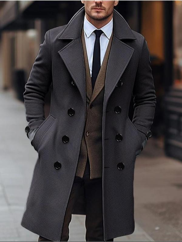 Manteau croisé à larges revers gris — vue portée de face