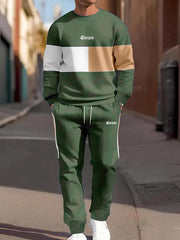 Ensemble sweat patchwork et jogging vert olive — vue portée en pied