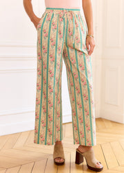 Pantalon vert rayé fleuri
