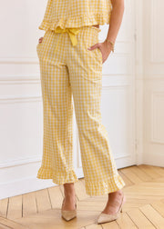 Pantalon vichy jaune volanté