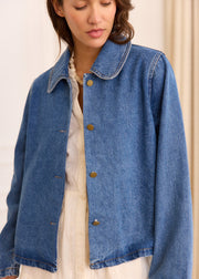 Veste denim col Claudine — vue portée de face