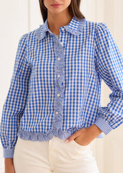 Chemise vichy bleu volantée