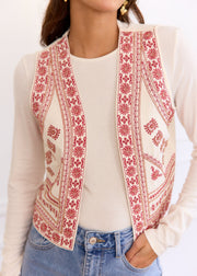 Gilet beige rouge — vue portée de face