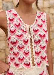 Gilet rouge rose crochet transparent