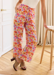 Pantalon fleuri viscose orange violet