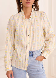 Chemise écrue fleurie jaune et rose