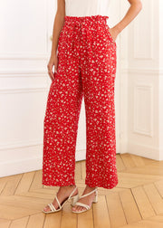 Pantalon fleuri rouge fluide