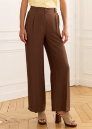 Pantalon chocolat taille haute pinces