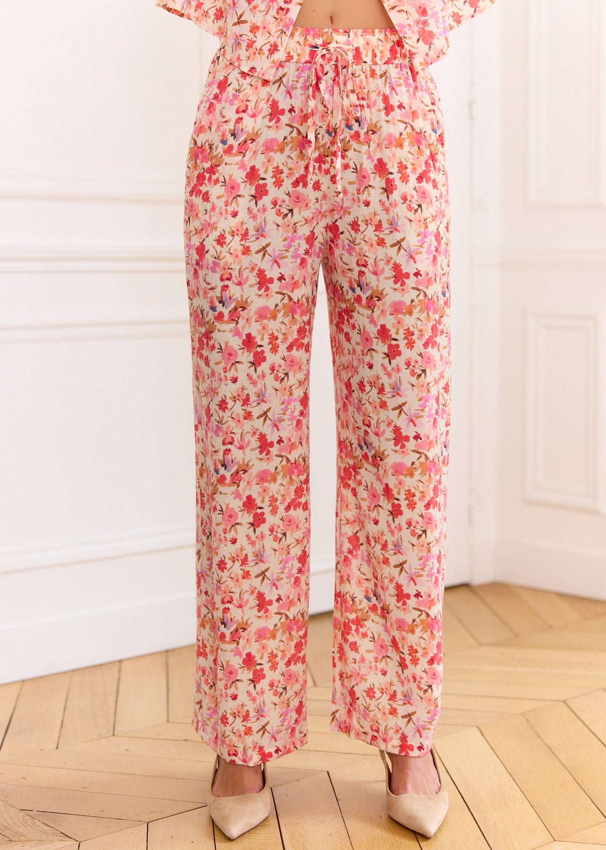 Pantalon fleuri rose viscose