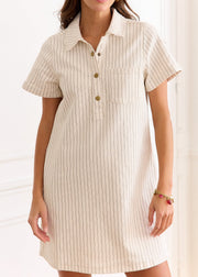 Robe crème rayée noire