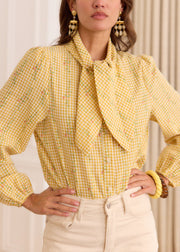 Blouse carreaux jaune fleuri