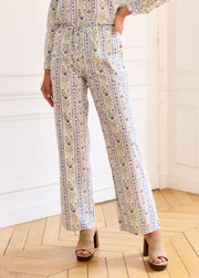 Pantalon rayé fleuri bleu
