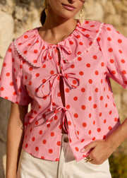 Top rose bonbon col Claudine dentelé