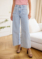 Jean flare taille haute bleu clair
