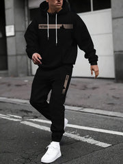 Ensemble sweat capuche graphisme arbre noir — vue portée en marche