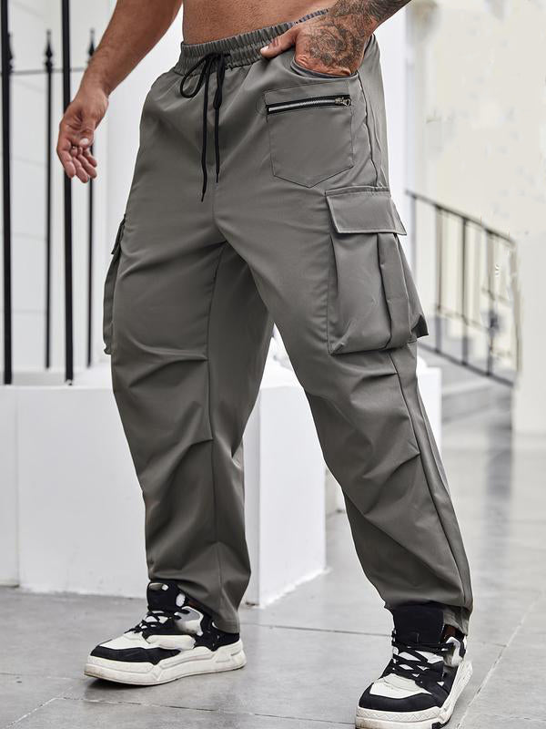 Pantalon cargo zippé gris, vue portée de face