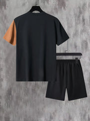 Ensemble t-shirt bicolore et short noir et marron — vue à plat