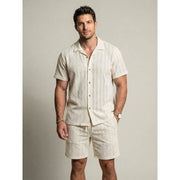 Ensemble top ajouré short beige — vue portée en pied, de face
