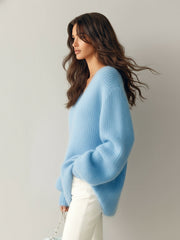 Gilet bleu zippé maille duveteuse — vue portée de profil