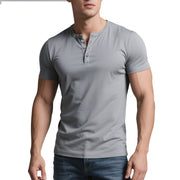 T-shirt long à col rond gris clair — vue portée de face