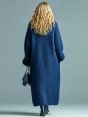 Gilet long ample boutonné bleu marine — vue portée de dos