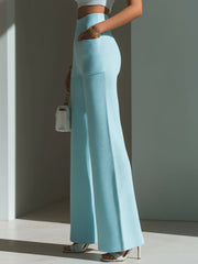 Pantalon large bleu layette côtelé