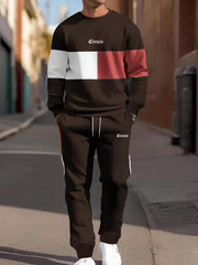 Ensemble sweat patchwork et jogging marron — vue portée en pied