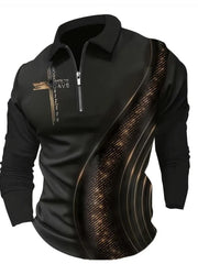 Polo demi-zip noir et or — pièce isolée, vue de face