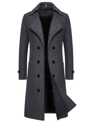 Manteau croisé à larges revers gris — pièce isolée, vue de face