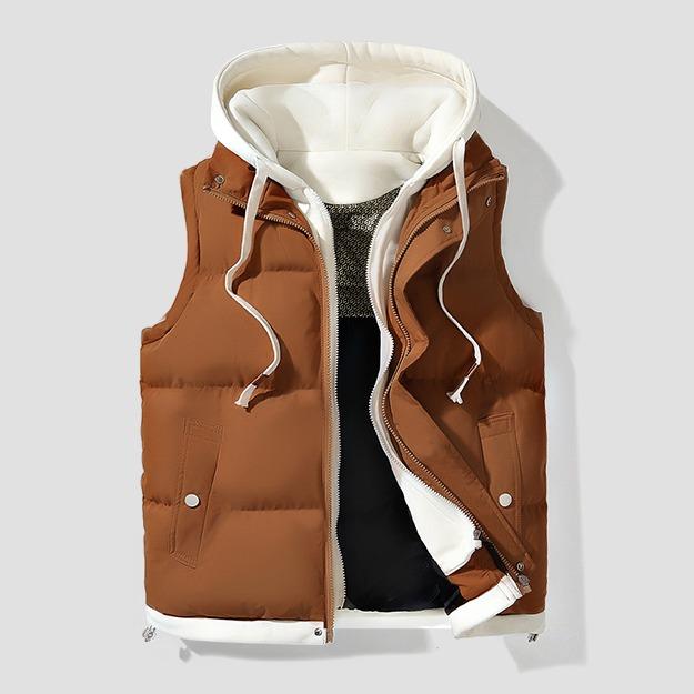 Gilet matelassé à capuche marron, vue de face