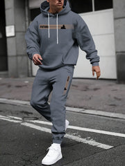 Ensemble sweat capuche graphisme arbre gris — vue portée en marche