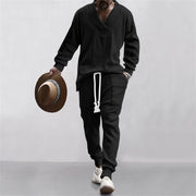 Ensemble top jacquard pantalon noir — vue portée en marche