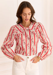 Blouse rouge rayée fleurie
