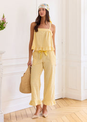 Pantalon vichy jaune volanté