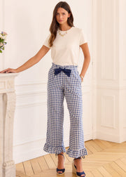 Pantalon vichy bleu volanté