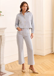 Pantalon rayé bleu et blanc taille haute