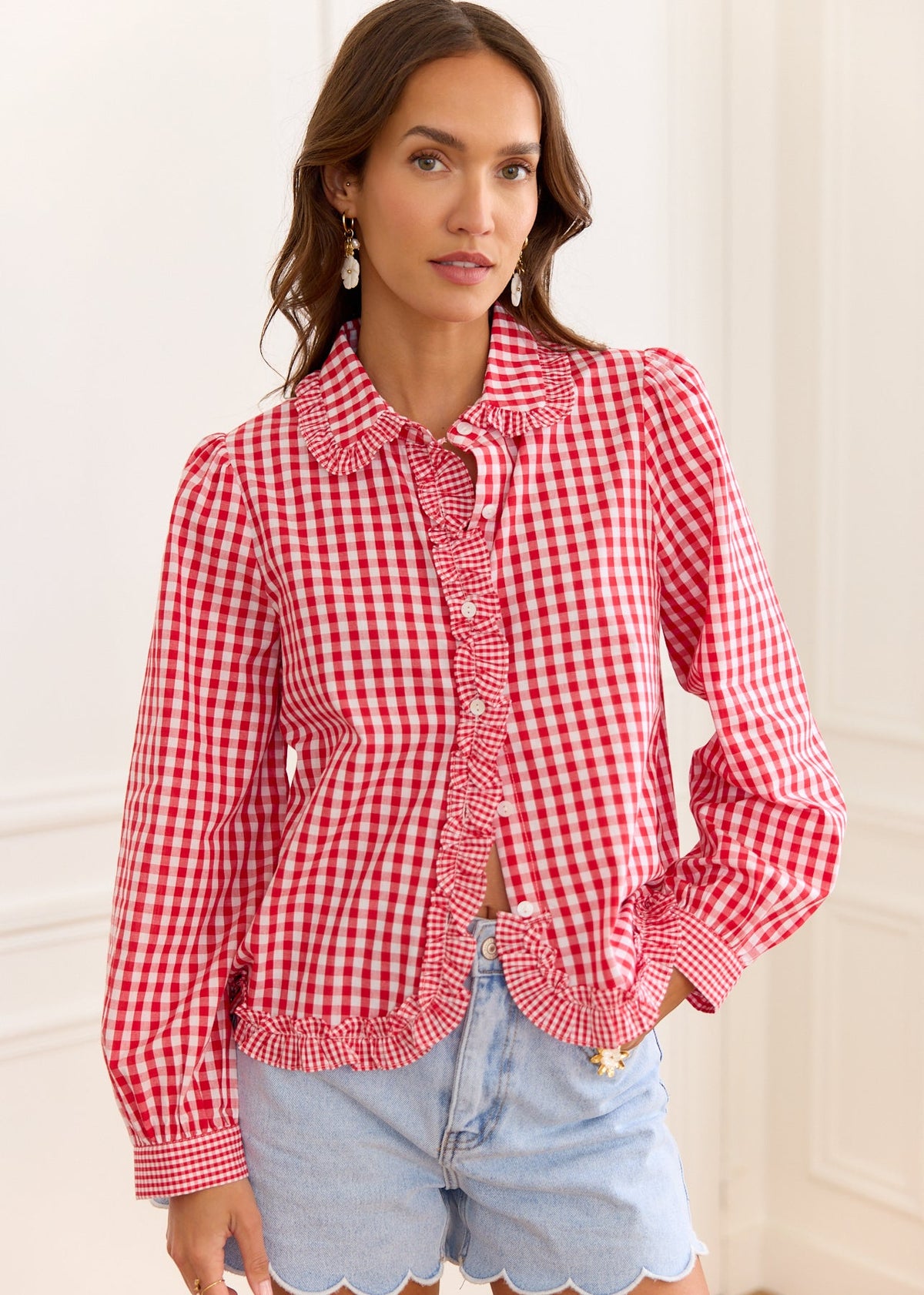 Chemise vichy rouge volantée