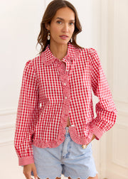 Chemise vichy rouge volantée