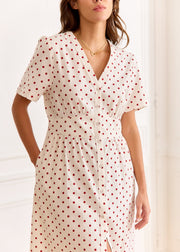Robe crème à pois rouges