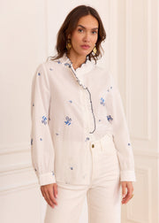 Chemise blanche fleurie bleue brodée