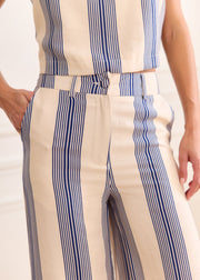 Pantalon rayé écru et marine fluide
