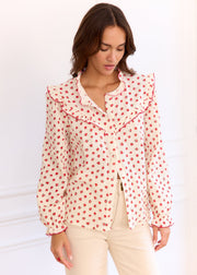 Chemise beige fleurie rouge