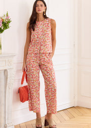 Pantalon ample rose fleuri en coton