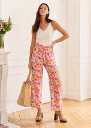 Pantalon fleuri viscose orange violet
